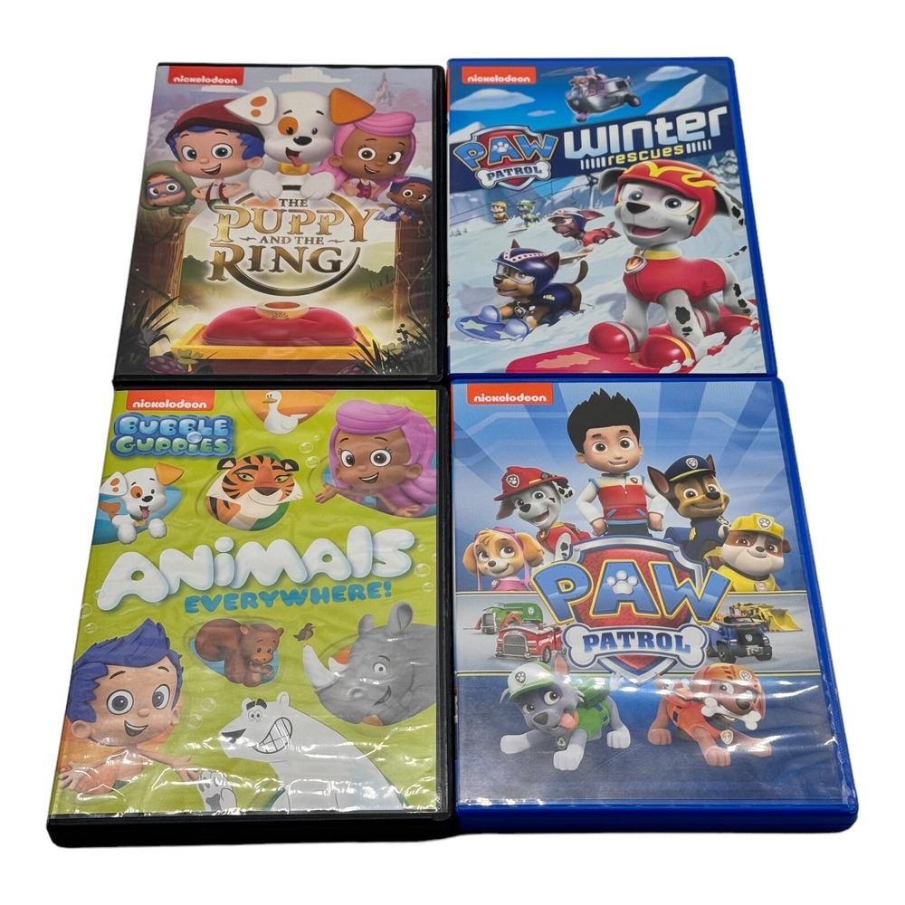 Nickelodeon Paw Patrol & Bubble Guppies 4 DVD Lot with 4 Figures Working Used